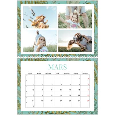 Calendrier photo A4 double (30 x 40 cm) — Papier peint floral [Mars]