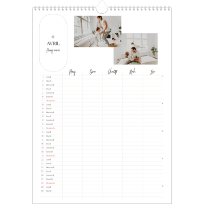 Calendrier familial A3 — Agenda une ébauche - Famille de 5 [Avril]