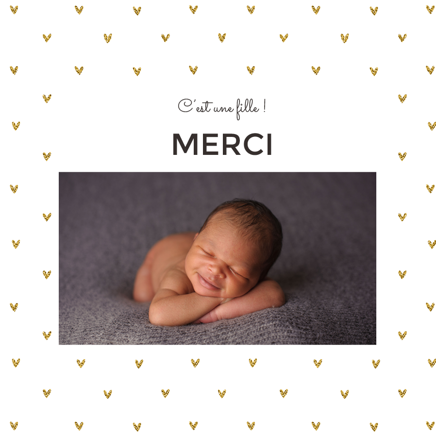 Carte de remerciement — Coeurs dorés