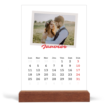 Calendrier de bureau support bois - portrait — Signature carmin