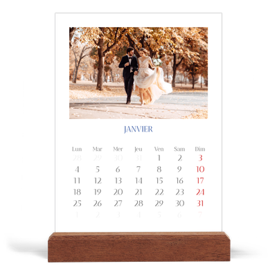 Calendrier de bureau support bois - portrait  — Classique cobalt [Janvier]