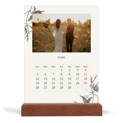 Calendrier de bureau support bois - portrait  — Encre & lierre [Avril]