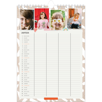 Calendrier photo A4 — Agenda rustique - Famille de 4