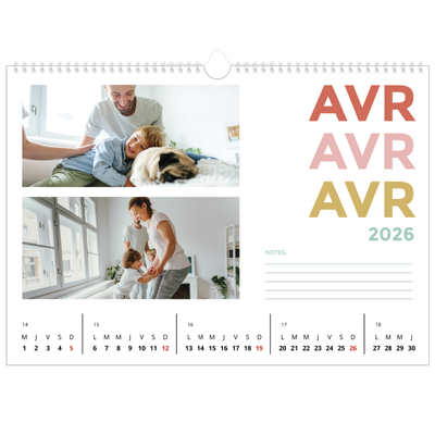 Calendrier photo A3 — Lettrage coloré [Avril]
