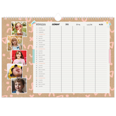 Calendrier photo A3 — Agenda rustique - Famille de 5 [Février]