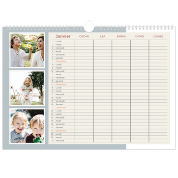 Calendrier photo A3 — Agenda palette naturelle - Famille de 5