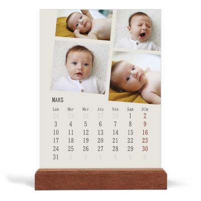 Calendrier de bureau support bois - portrait  — Souvenirs en mouvement [Mars]