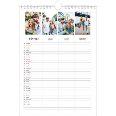 Calendrier familial A4 — Agenda simple - Famille de 3 [Février]