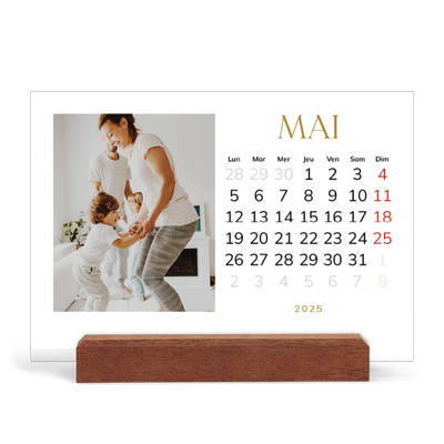 Calendrier de bureau support bois - paysage   — Large texte Doré [couverture]
