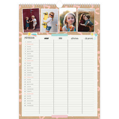 Calendrier familial A3 — Agenda rustique - Famille de 4 [Février]