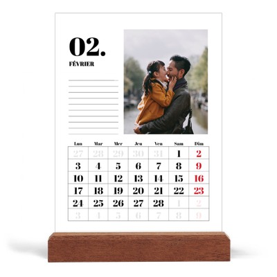 Calendrier de bureau support bois - portrait  — Sérif et moments [Février]