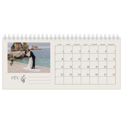 Calendrier de bureau — Initiales fleuries [Février]