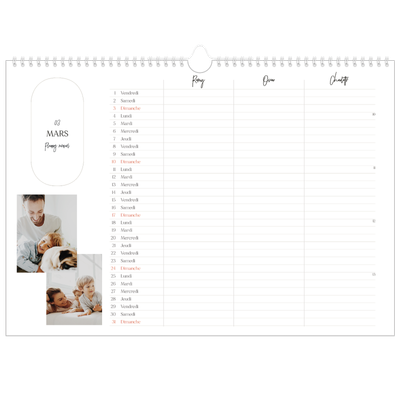 Calendrier photo A3 — Agenda une ébauche - Famille de 3 [Mars]