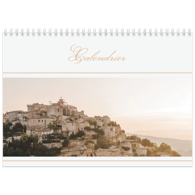 Calendrier photo A4 double (30 x 40 cm) — Bannière en écriture dorée [couverture]