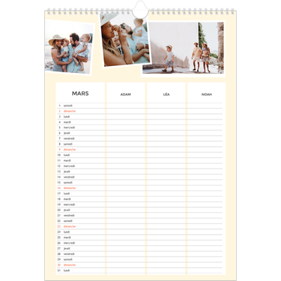 Calendrier familial A3 — Agenda moderne - Famille de 3 [Mars]