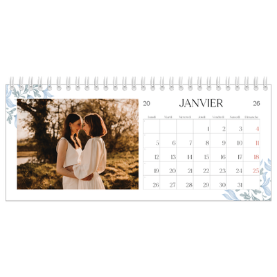 Calendrier de bureau — Romance en bleu et blanc [Janvier]