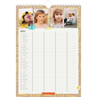 Calendrier familial A4 — Agenda rustique - Famille de 4 [Avril]