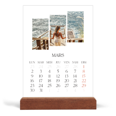 Calendrier de bureau support bois - portrait  — Fragments de voyage [Mars]