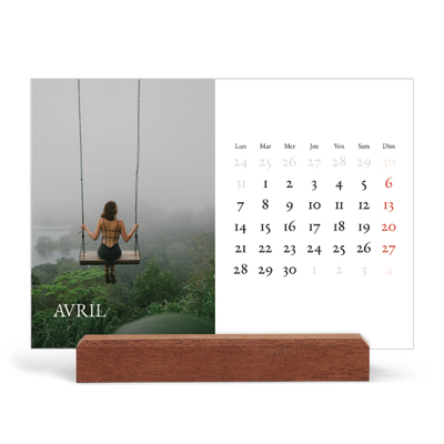 Calendrier de bureau support bois - paysage   — Superposition classique [Avril]