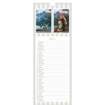 Calendrier mural long  — Lettrages et rayures [Janvier]