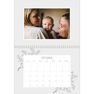 Calendrier photo A4 double (30 x 40 cm) — Fleurs dessinées [Février]