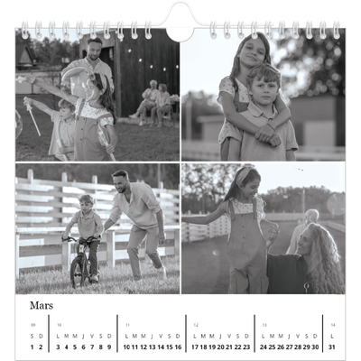 Calendriers annuels carré — Noir et blanc élégant [Mars]