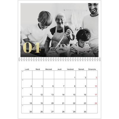 Calendrier photo A4 double (30 x 40 cm) — Larges numéros brillants [Avril]