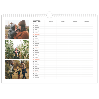 Calendrier photo A3 — Agenda simple - Famille de 4