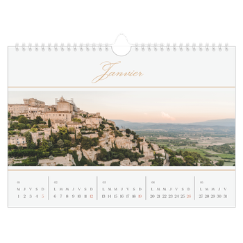 Calendrier photo A4 — Bannière en écriture dorée