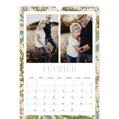 Calendrier photo A4 (20 x 30 cm) — Papier peint floral [Février]