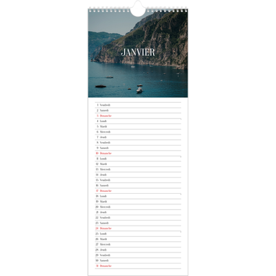 Calendrier mural long  — Évasion sans fin [Janvier]