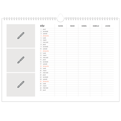 Calendrier photo A3 — Créez votre produit - Famille de 5 [Février]