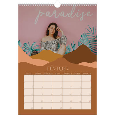 A3 Calendrier annuel — Montagnes aux tons neutres [Février]