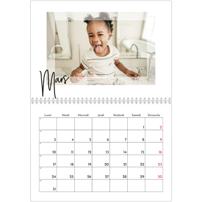 Calendrier photo A4 double (30 x 40 cm) — Cadre clair [Mars]