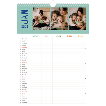 Calendrier photo A3 — Agenda tout en couleurs - Famille de 5