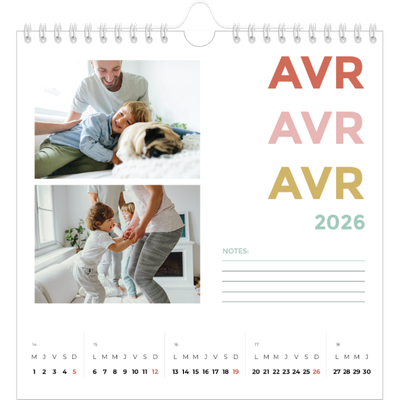 Calendriers annuels carré — Lettrage coloré [Avril]