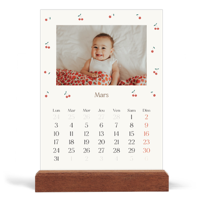 Calendrier de bureau support bois - portrait  — Cerise sur le bonheur [Mars]