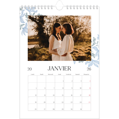 Calendrier photo A4 (20 x 30 cm) — Romance en bleu et blanc [Janvier]