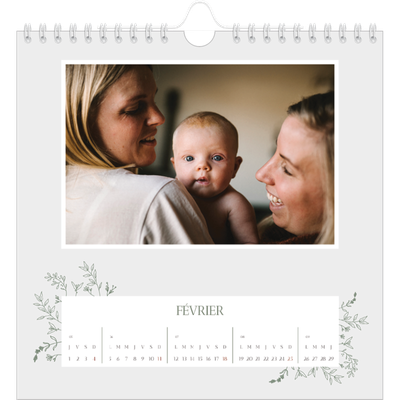 Calendriers annuels carré — Fleurs dessinées [Février]