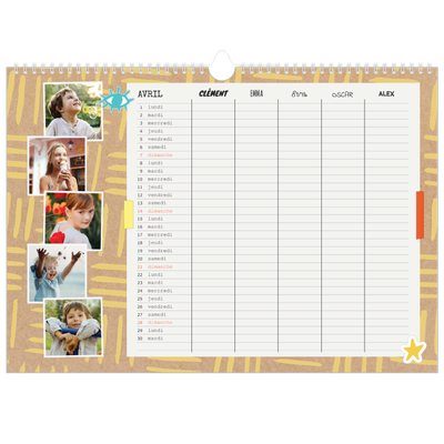 Calendrier photo A3 — Agenda rustique - Famille de 5 [Avril]
