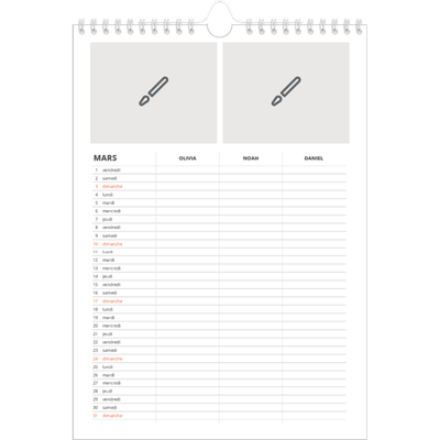 Calendrier familial A4 — Créez votre produit - Famille de 3 [Mars]