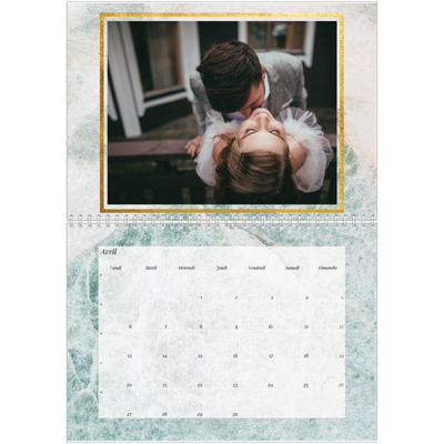 Calendrier photo A4 double (30 x 40 cm) — Dorure sur marbre [Avril]