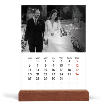 Calendrier de bureau support bois - portrait — Écriture élégante