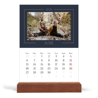 Calendrier de bureau support bois - portrait  — Bleu de Prusse [Avril]