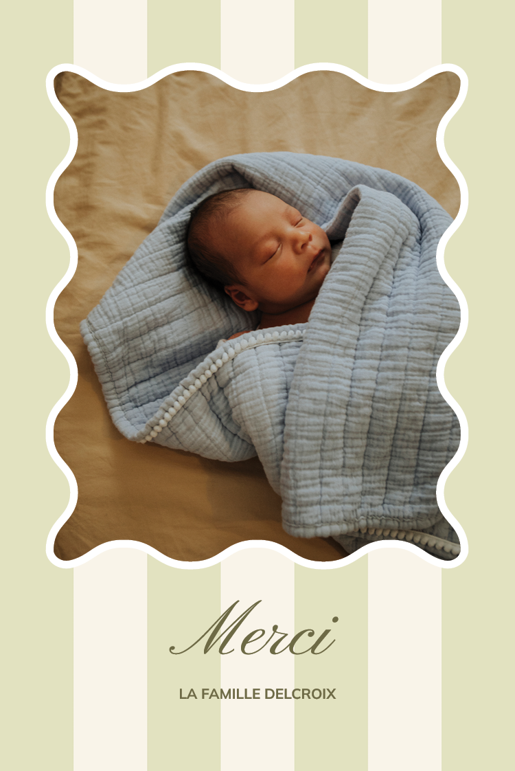 Carte de remerciement — Pastel en rayure olive