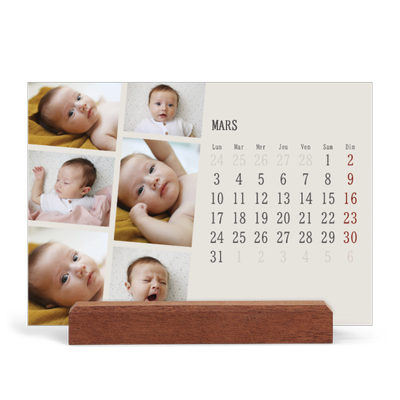 Calendrier de bureau support bois - paysage   — Souvenirs en mouvement [Mars]