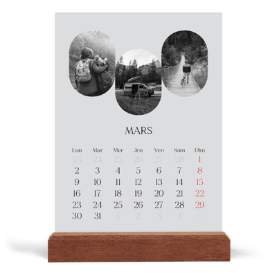Calendrier de bureau support bois - portrait  — Sur la route [Mars]