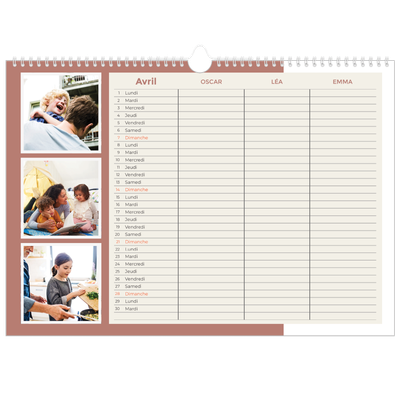 Calendrier photo A3 — Agenda palette naturelle - Famille de 3 [Avril]