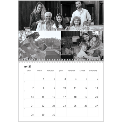 Calendrier photo A4 double (30 x 40 cm) — Noir et blanc élégant [Avril]