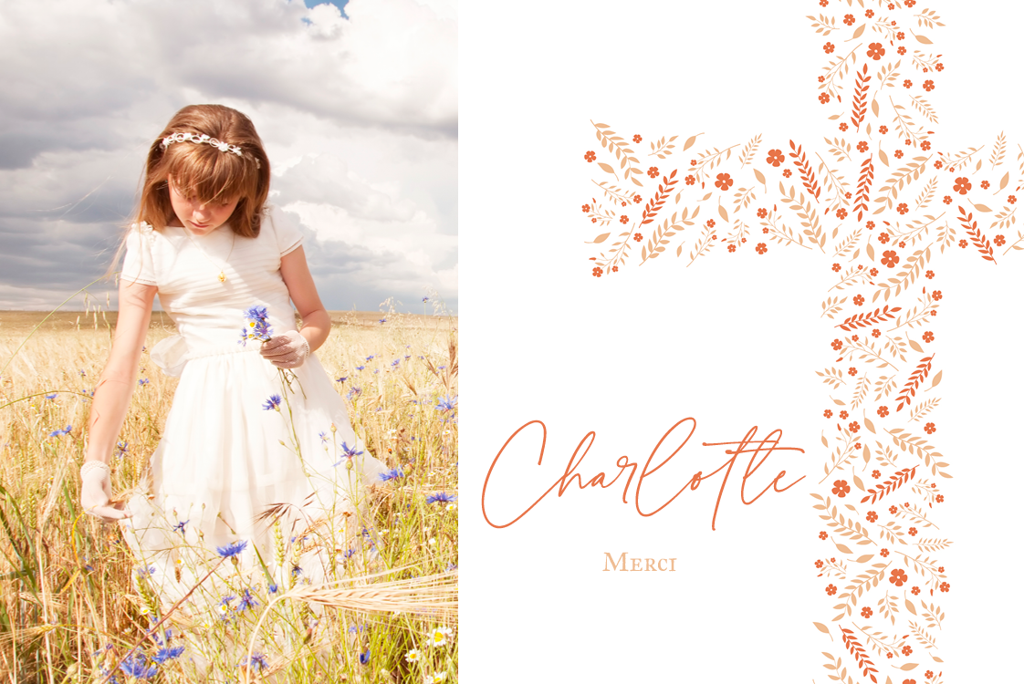 Carte de remerciement — Croix florale pêche